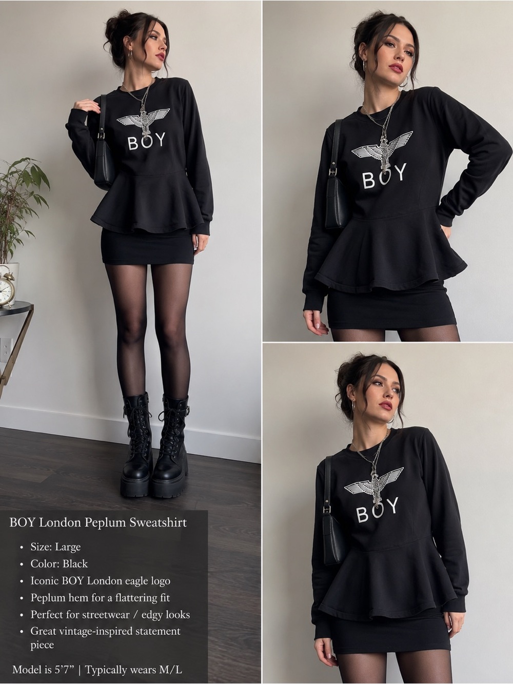 BOY London Women's Black Peplum Sweatshirt